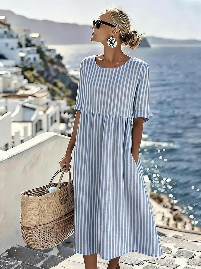 Tahlia | Women's Striped Midi Dress, Relaxed Flowing Summer Dress | Dressific