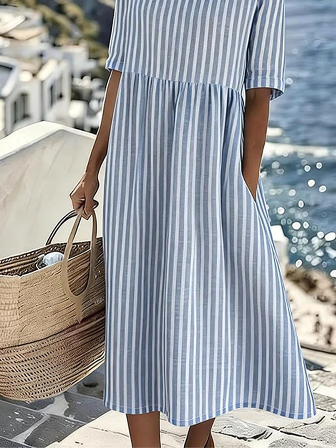 Tahlia | Women's Striped Midi Dress, Relaxed Flowing Summer Dress | Dressific