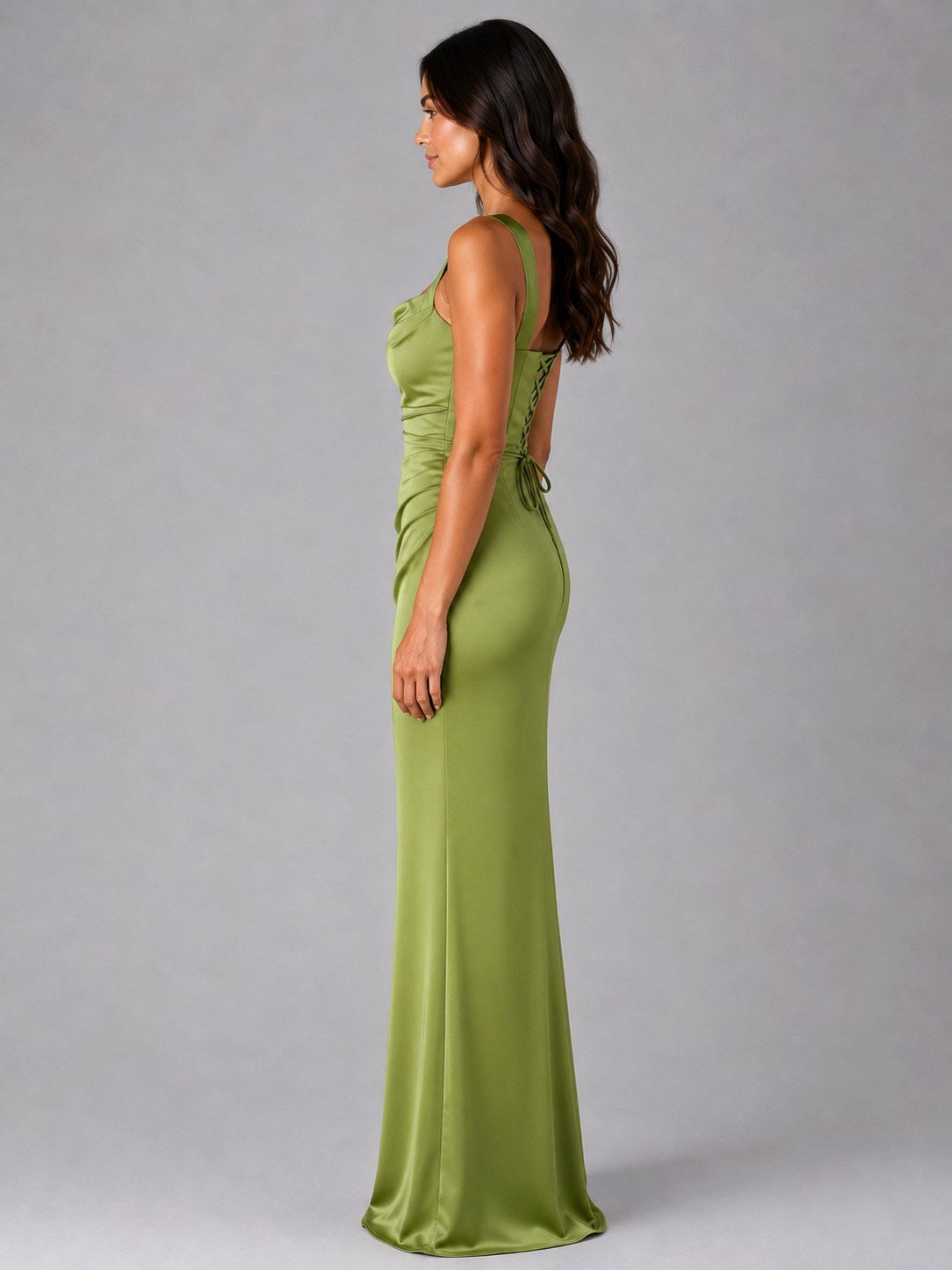 Tanya | Women's Satin Maxi Dress with Ruched Waist, Sculpted Evening Dress | Dressific | Black