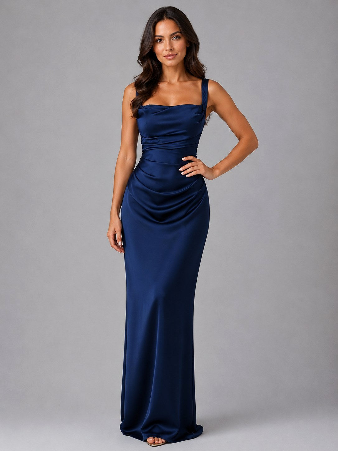 Tanya | Women's Satin Maxi Dress with Ruched Waist, Sculpted Evening Dress | Dressific