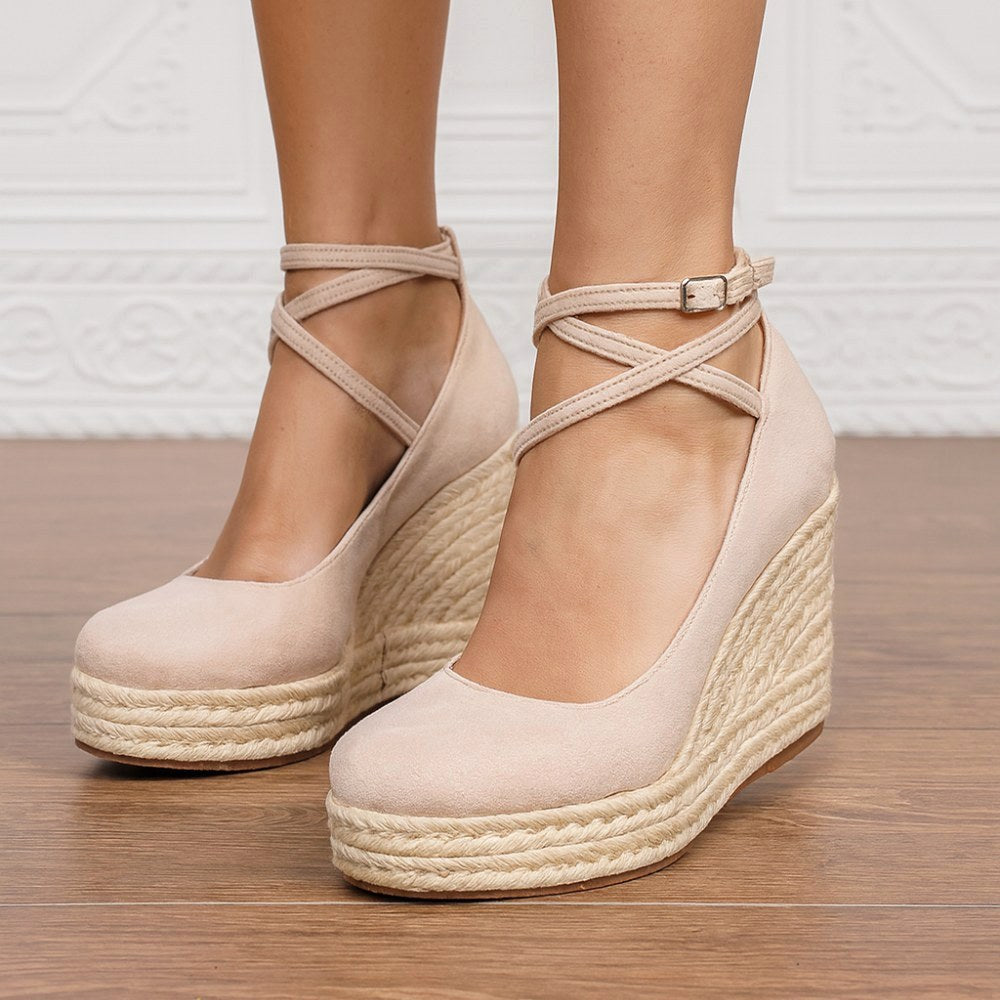 Taylah | Women's Orthopedic Suede Espadrille Wedge Sandals, Woven Rope Wedge Sandals | Dressific | Beige