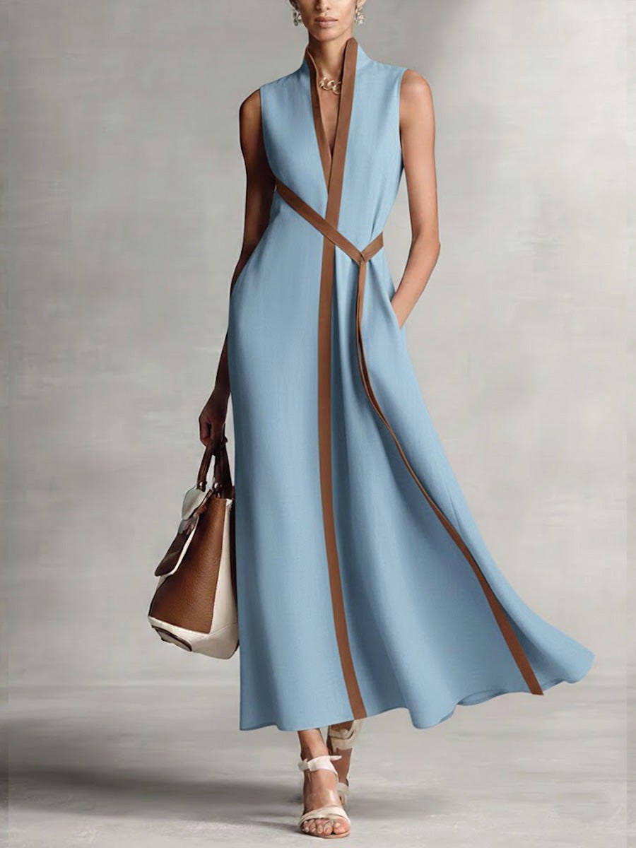 Teagan | Women's Linen-Effect Maxi Dress, Sleeveless Summer Dress | Dressific | Azul claro