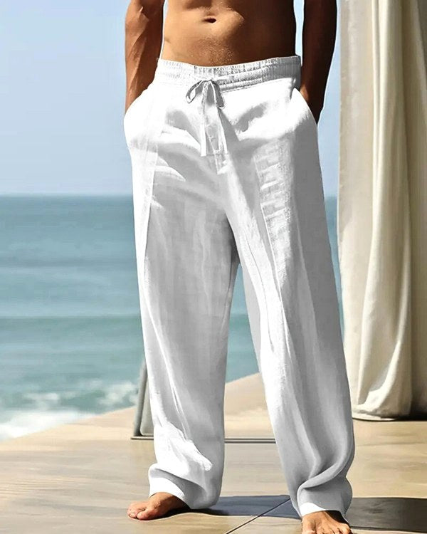 Thomas | Men's Linen Trousers with Adjustable Waist, Relaxed-Fit Linen Trousers | Dressific | White
