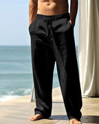 Thomas | Men's Linen Trousers with Adjustable Waist, Relaxed-Fit Linen Trousers | Dressific | Black