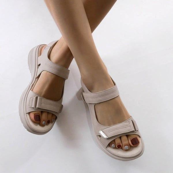 Tiarna | Women's Orthopedic Flat Strap Sandals, Supportive Everyday Sandals | Dressific | Beige