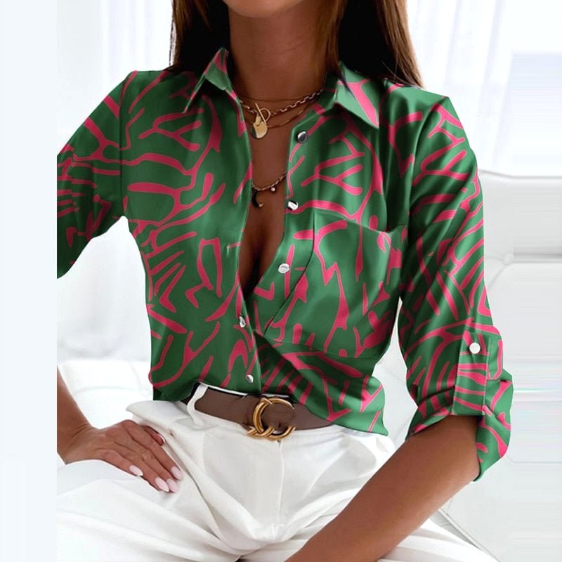Tiffany | Women's Collared Printed Blouse, Classic Button-Up Top | Dressific