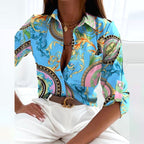 Tiffany | Women's Collared Printed Blouse, Classic Button-Up Top | Dressific | Black Pink Flowers