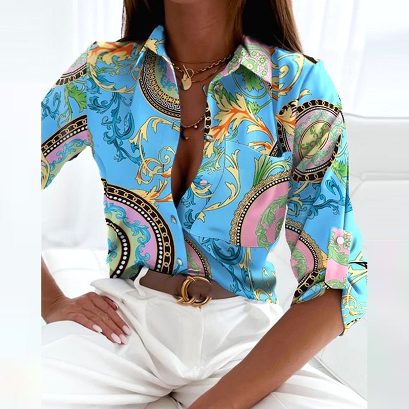 Tiffany | Women's Collared Printed Blouse, Classic Button-Up Top | Dressific | Black Pink Flowers