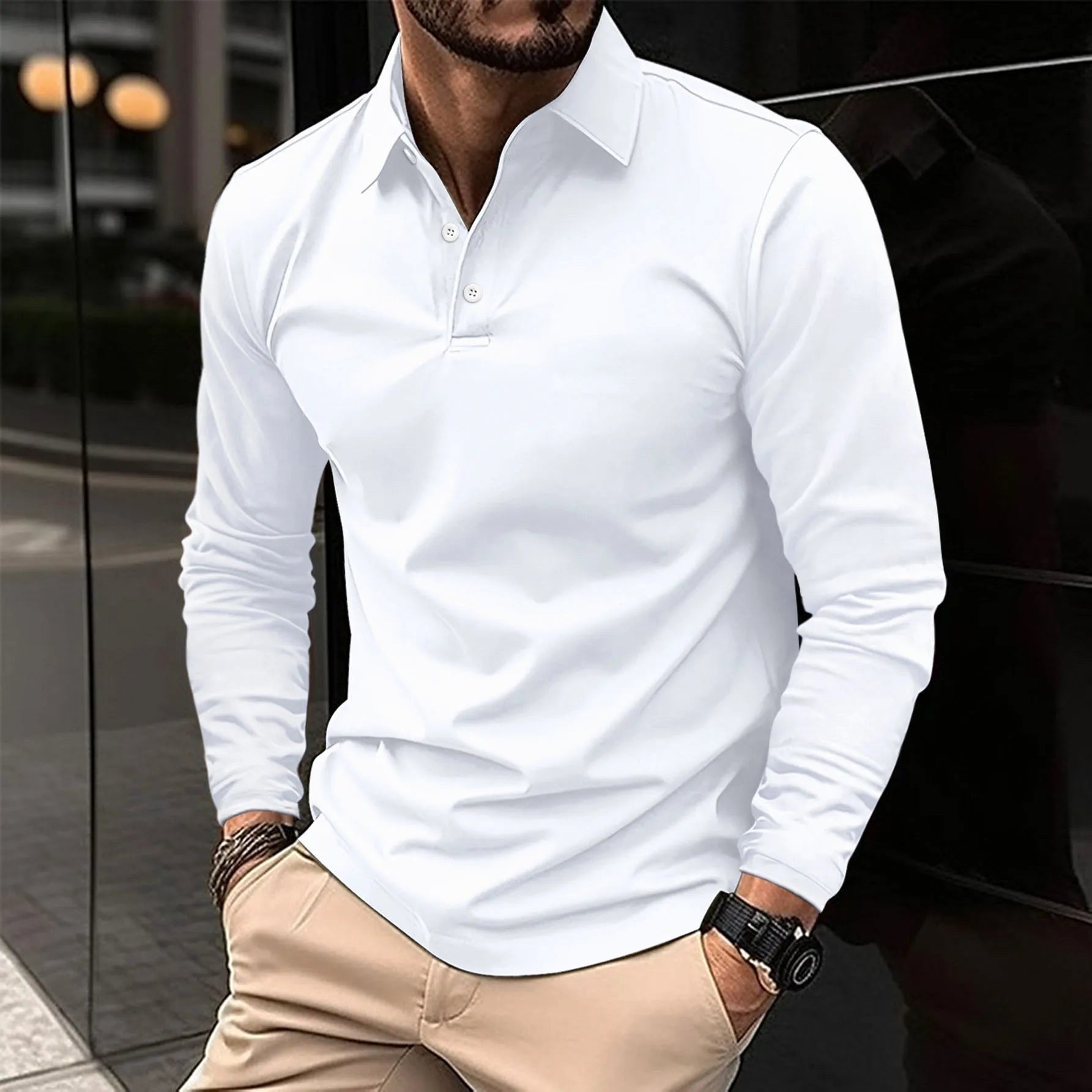 Toby | Men's Long-Sleeve Polo Shirt, Classic Button-Up Polo | Dressific