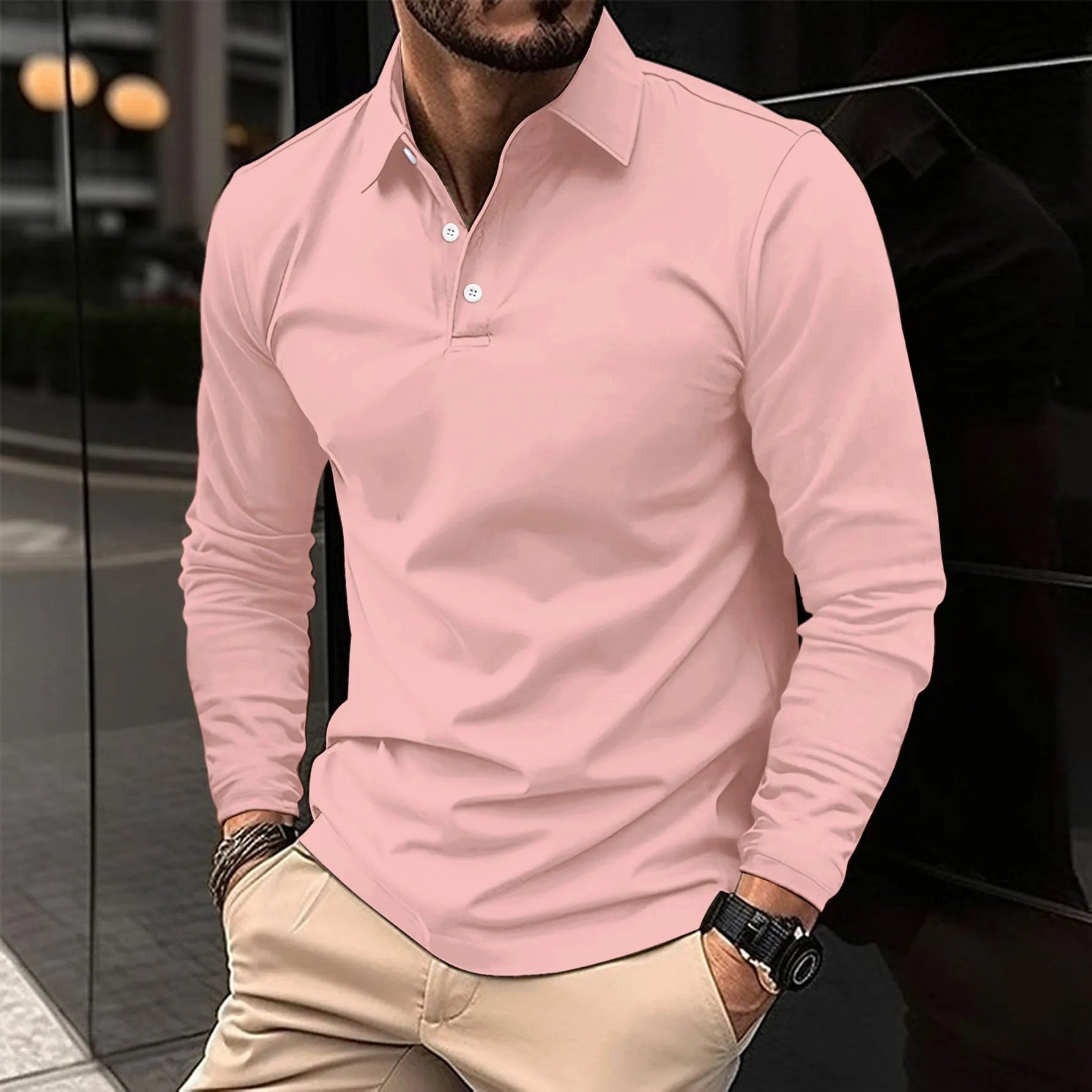Toby | Men's Long-Sleeve Polo Shirt, Classic Button-Up Polo | Dressific
