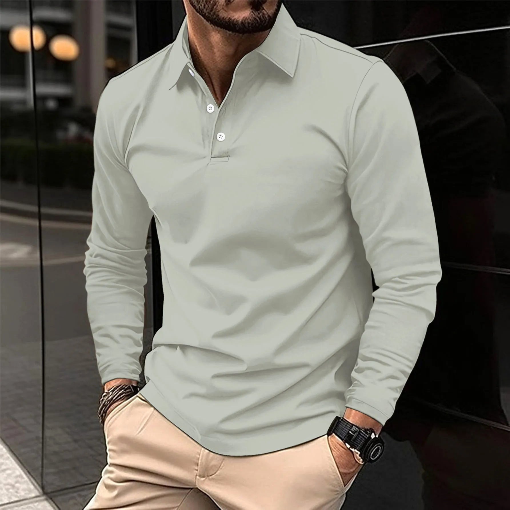Toby | Men's Long-Sleeve Polo Shirt, Classic Button-Up Polo | Dressific