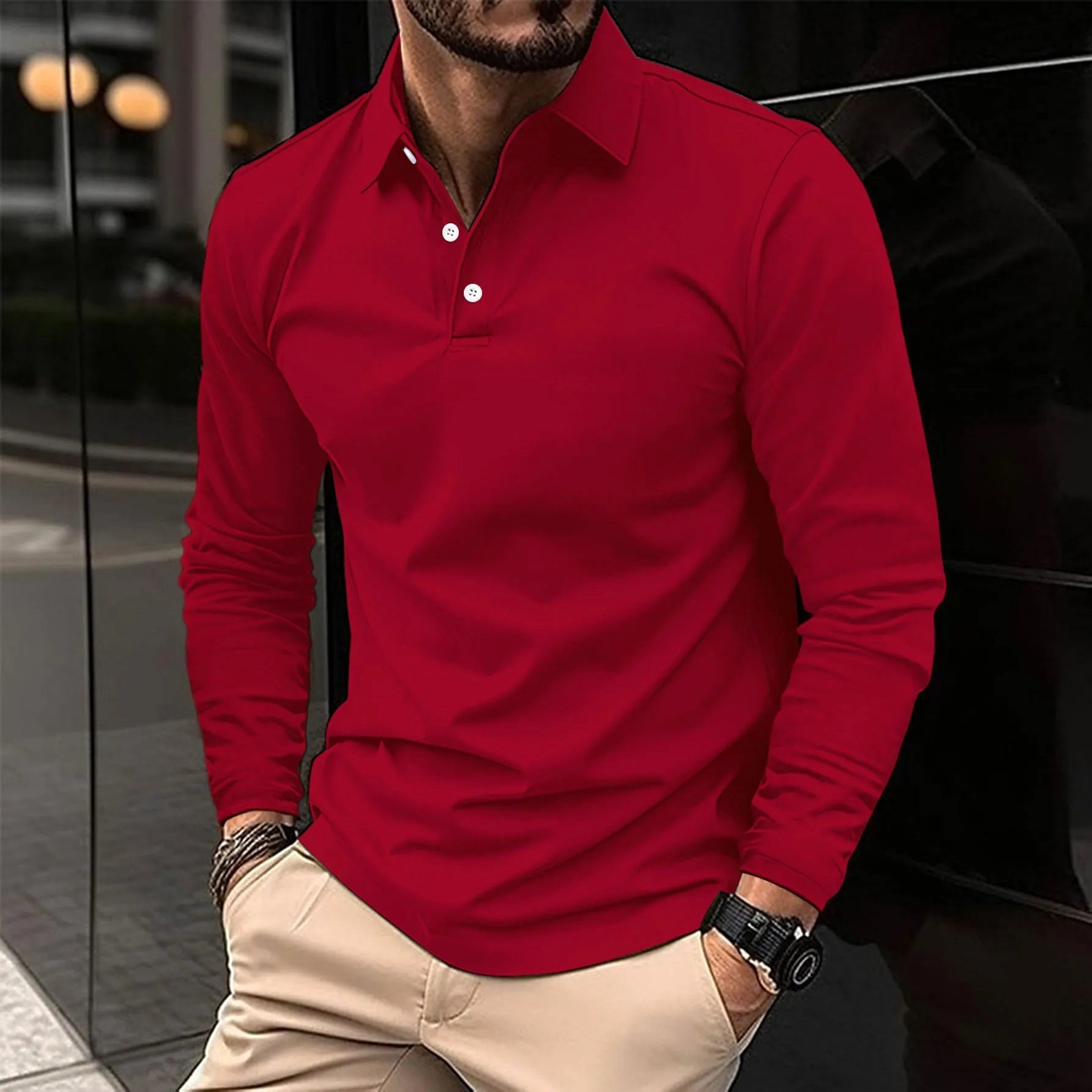 Toby | Men's Long-Sleeve Polo Shirt, Classic Button-Up Polo | Dressific