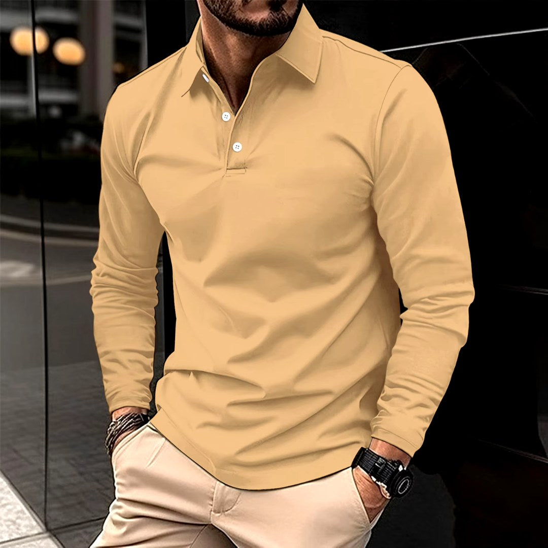 Toby | Men's Long-Sleeve Polo Shirt, Classic Button-Up Polo | Dressific
