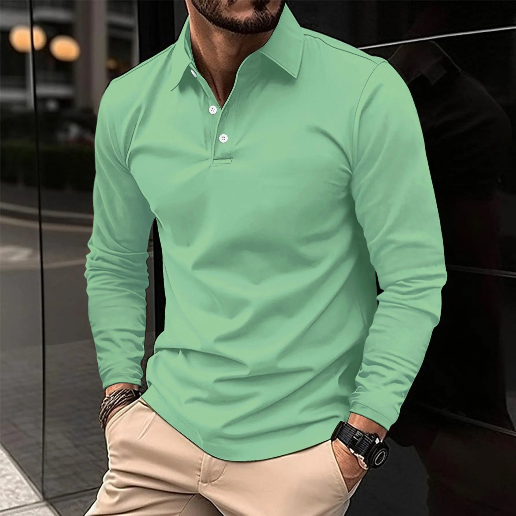 Toby | Men's Long-Sleeve Polo Shirt, Classic Button-Up Polo | Dressific