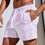 Troy | Men's Striped Swim Shorts with Drawstring, Beach Shorts | Dressific | Roze
