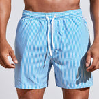 Troy | Men's Striped Swim Shorts with Drawstring, Beach Shorts | Dressific | Lichtblauw