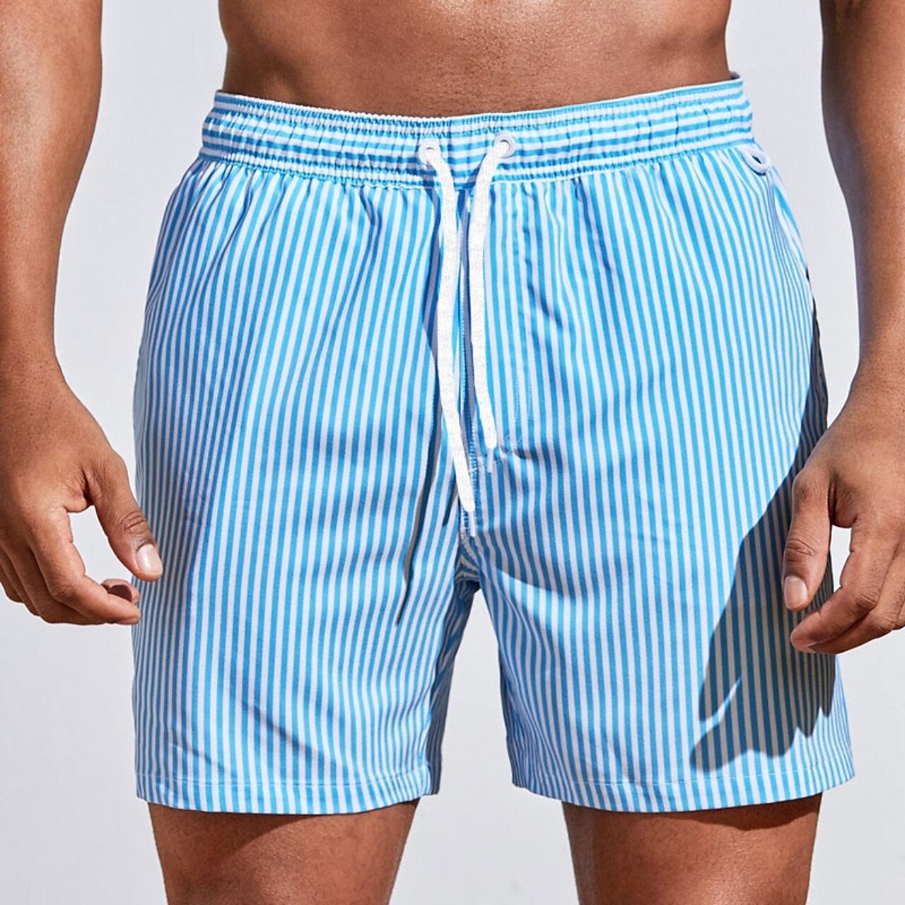 Troy | Men's Striped Swim Shorts with Drawstring, Beach Shorts | Dressific | Lichtblauw