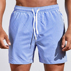Troy | Men's Striped Swim Shorts with Drawstring, Beach Shorts | Dressific | Blauw