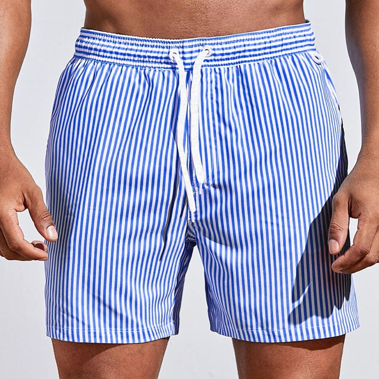 Troy | Men's Striped Swim Shorts with Drawstring, Beach Shorts | Dressific | Blauw