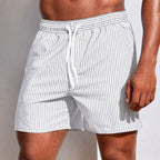 Troy | Men's Striped Swim Shorts with Drawstring, Beach Shorts | Dressific | Lichtgrijs