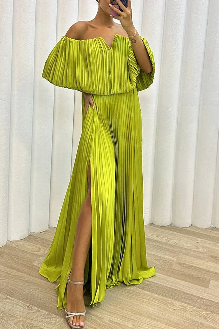 Valerie | Women's Off-Shoulder Pleated Maxi Dress, Flattering Summer Dress for Holidays and Everyday Wear, Flattering Summer Dress for Holidays and Everyday Wear - Burgundy