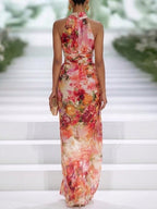 Vanessa | Women's Floral Halter Maxi Dress, Lightweight Summer Dress for Holidays and Resort Wear, Lightweight Summer Dress for Holidays and Resort Wear - image 2