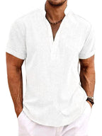 Xavier | Men's Short-Sleeve Shirt with Stand Collar, Relaxed-Fit Casual Shirt | Dressific