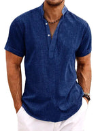 Xavier | Men's Short-Sleeve Shirt with Stand Collar, Relaxed-Fit Casual Shirt | Dressific