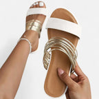 Yvonne | Women's Gold Strap Open Toe Flat Sandals, Comfortable Summer Footwear for Holidays and Everyday Wear, Comfortable Summer Footwear for Holidays and Everyday Wear - Cream White